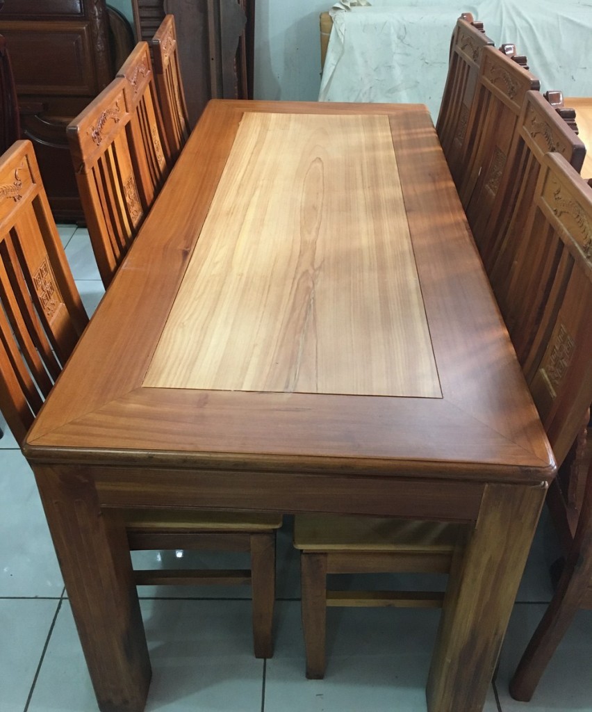 bàn ăn vuông gỗ căm xe 6 ghế