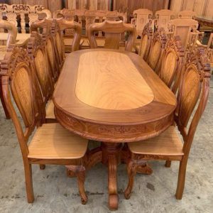 Bàn ăn 8 ghế, gỗ căm xe, mặt gỗ gõ đỏ - Ảnh 4