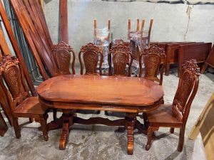 Bàn ăn oval 6 ghế gỗ Tràm