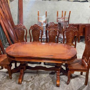 Bàn ăn oval 6 ghế gỗ Tràm