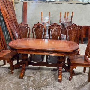 Bàn ăn oval 6 ghế gỗ Tràm - Ảnh 3