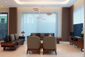 Nội thất gỗ phòng khách đẹp: Bí quyết sang trọng & hiện đại
