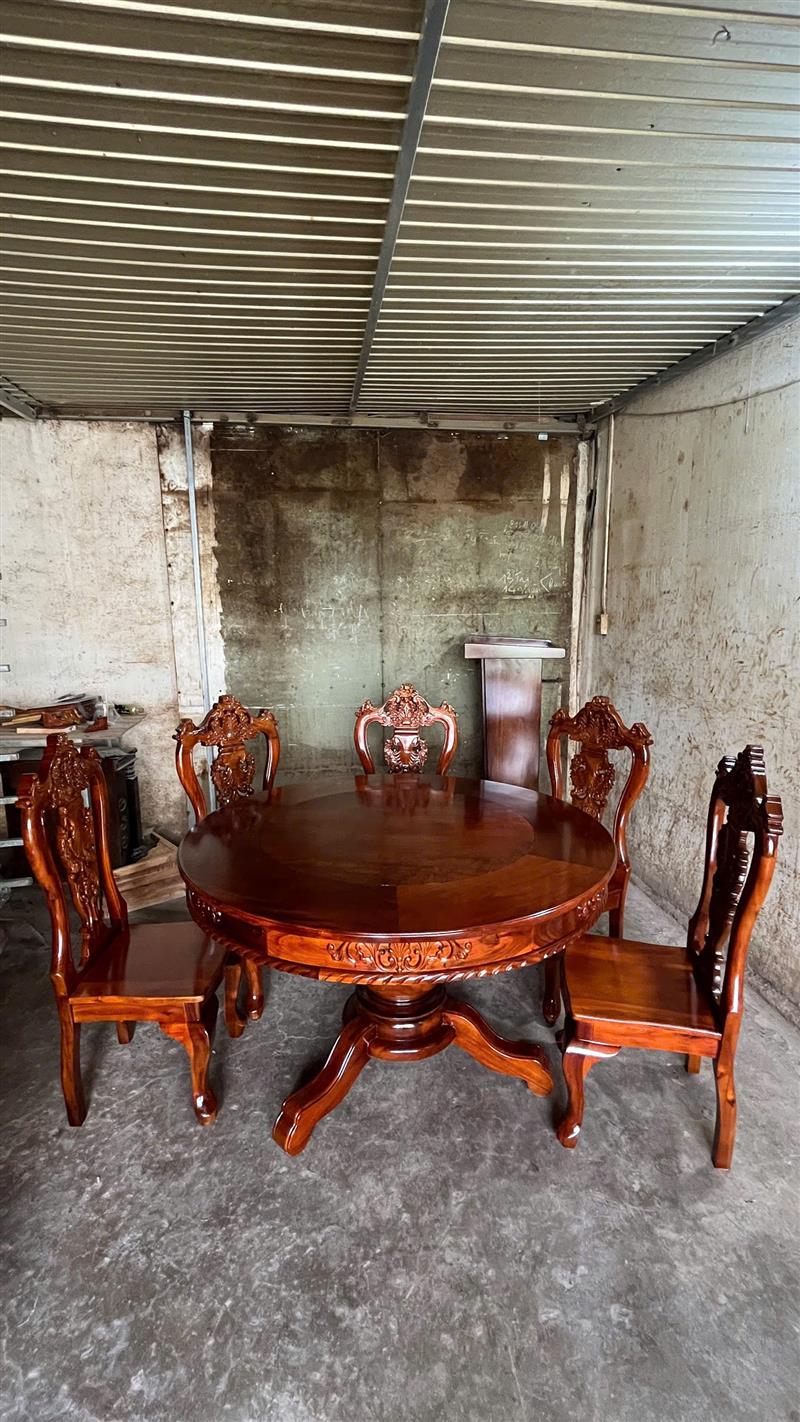 Bàn ăn tròn gỗ tràm 8 ghế