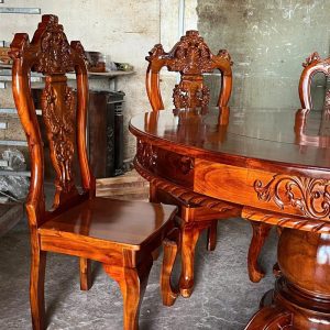 Bộ bàn ăn tròn gỗ tràm 8 ghế - Ảnh 2